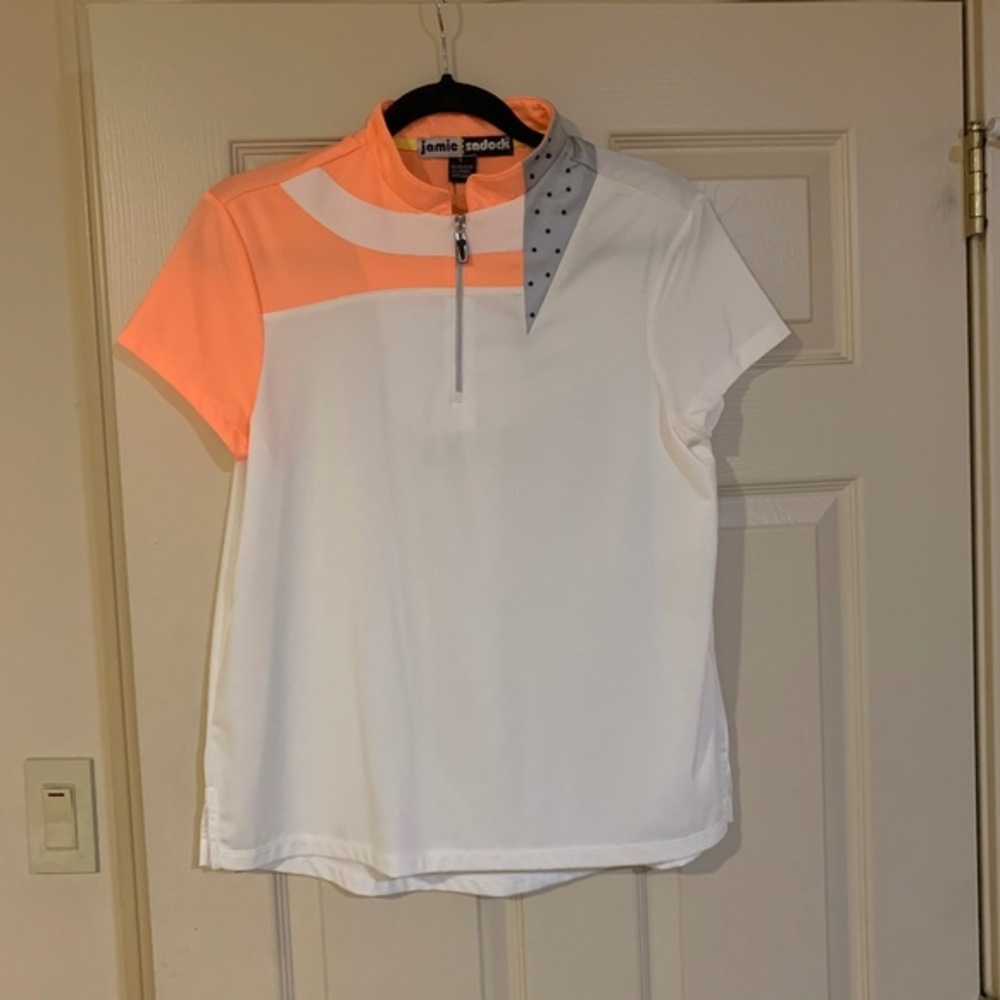 Jamie Sadock Orange/White/Gray Golf Top sz S
